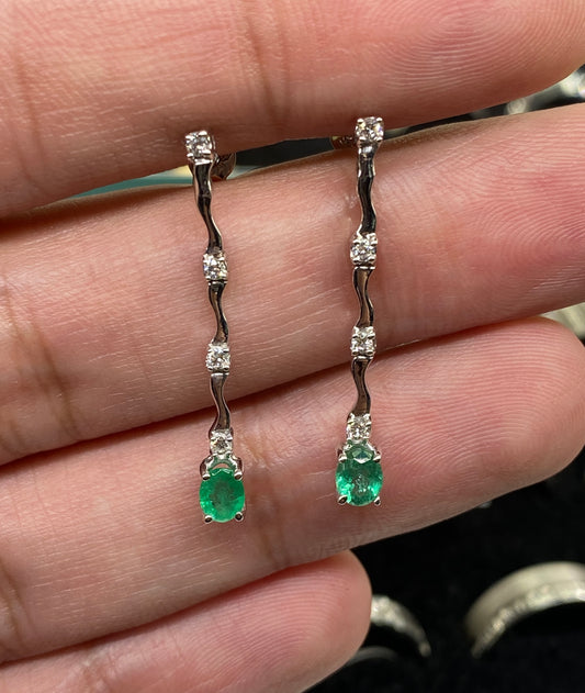14K White Gold 0.64ct Emerald & Diamond Earrings