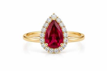 Pear Shaped Red Ruby Diamond Ring