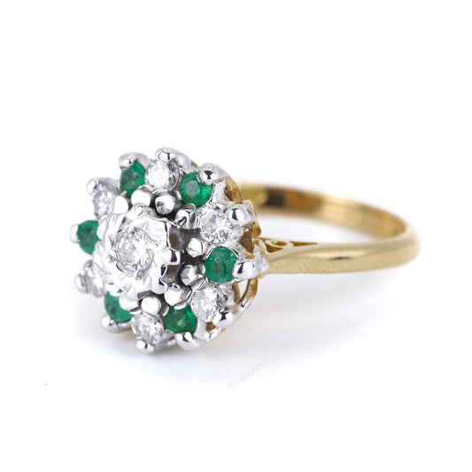 18K White & Yellow Gold Emerald & Diamond Ring