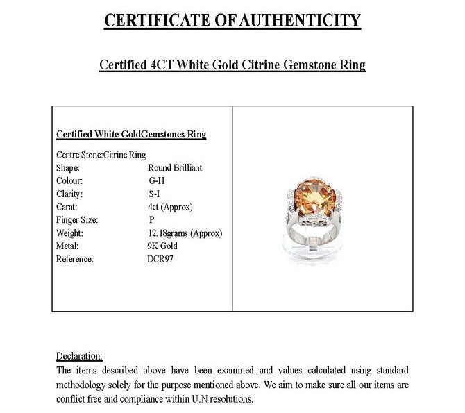 9K White Gold Citrine & Diamond Ring – Pre-Loved