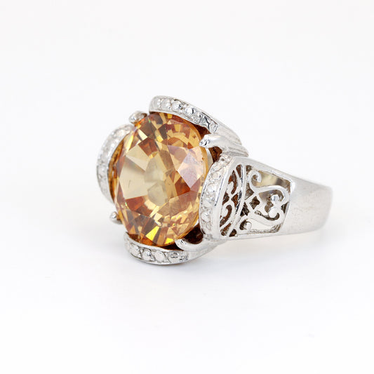 9K White Gold Citrine & Diamond Ring