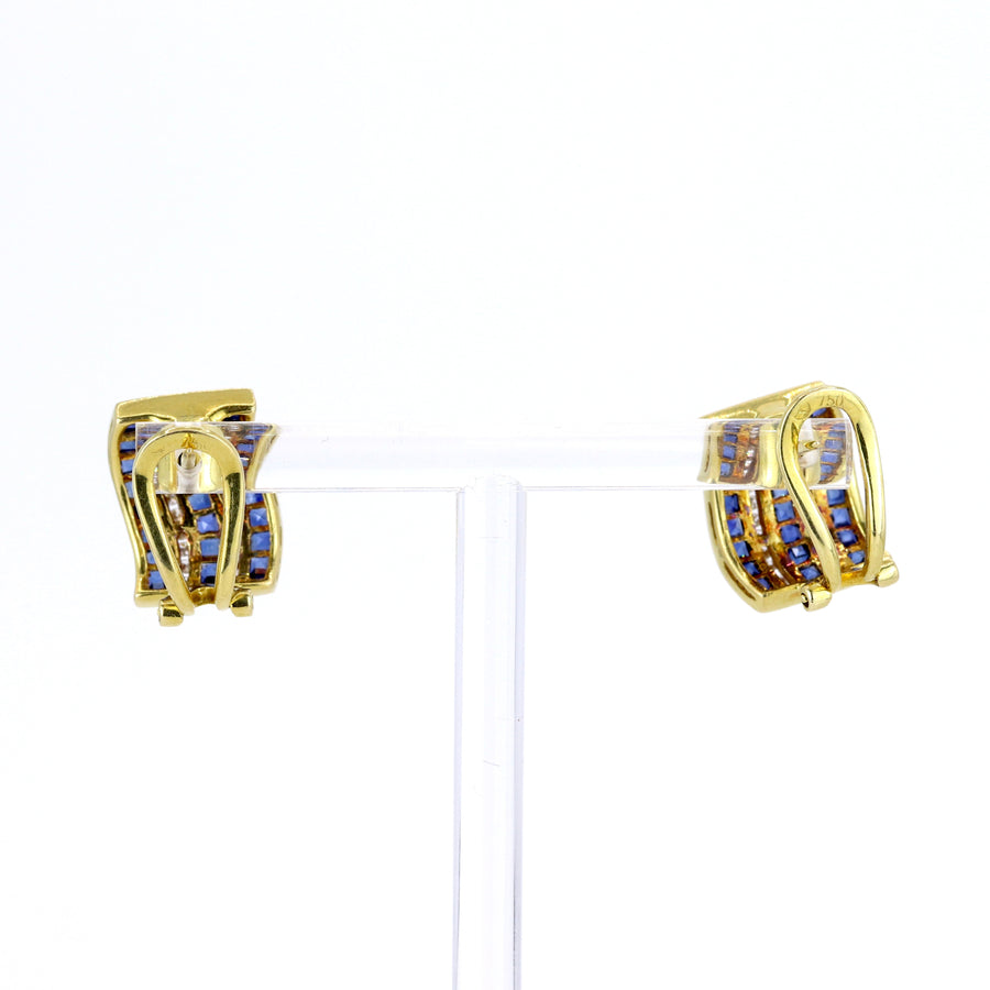 18K Yellow Gold Sapphire & Diamond Earrings – Pre-Loved