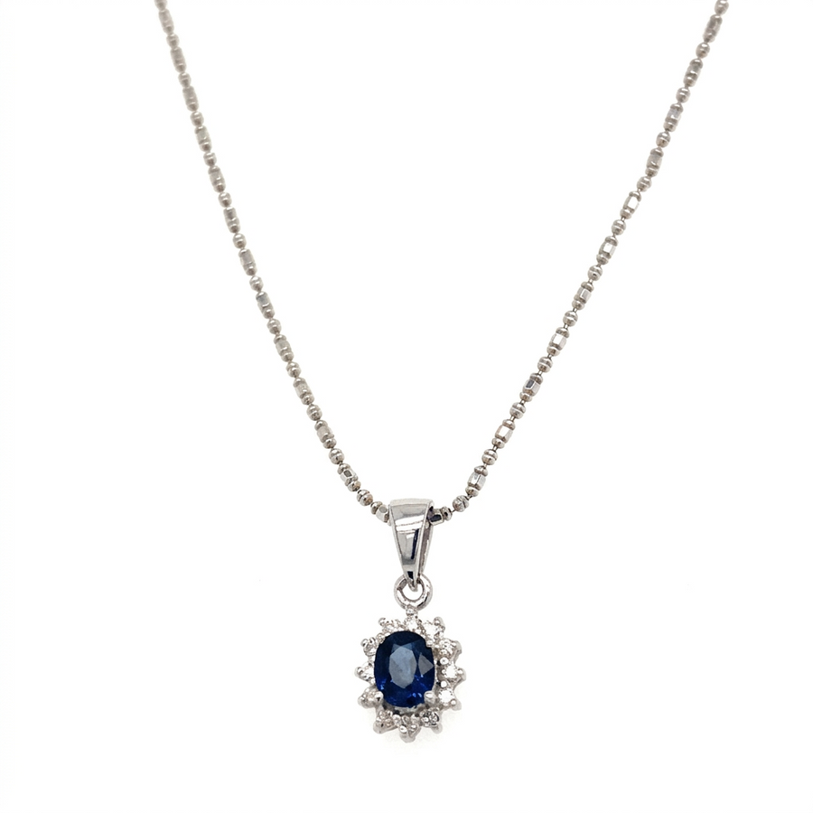 18K White Gold 1ct Sapphire & Diamond Pendant – Pre-Loved