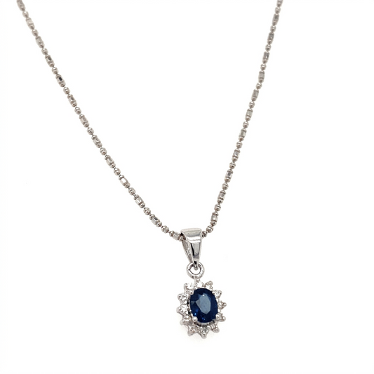 18K White Gold 1ct Sapphire & Diamond Pendant
