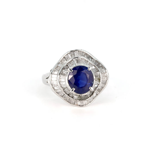 Platinum 900 1.9ct Gemstone & Diamond Ring