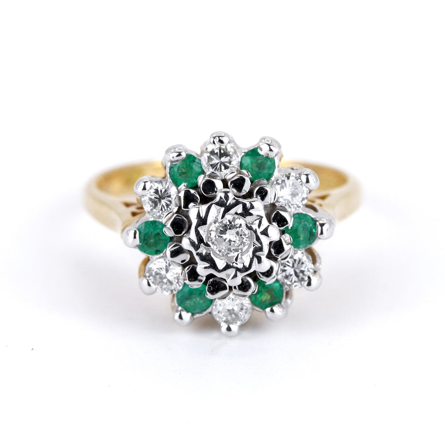 18K White & Yellow Gold Emerald & Diamond Ring
