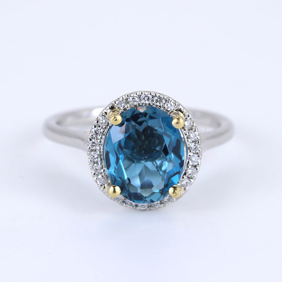 18K White & Yellow Gold 2.15ct Blue Topaz & Diamond Ring – Pre-Loved