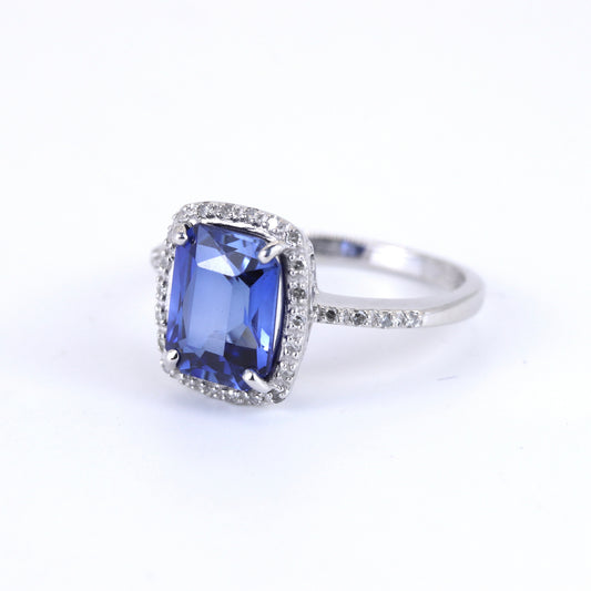 9K White Gold Gemstone & Diamond Ring