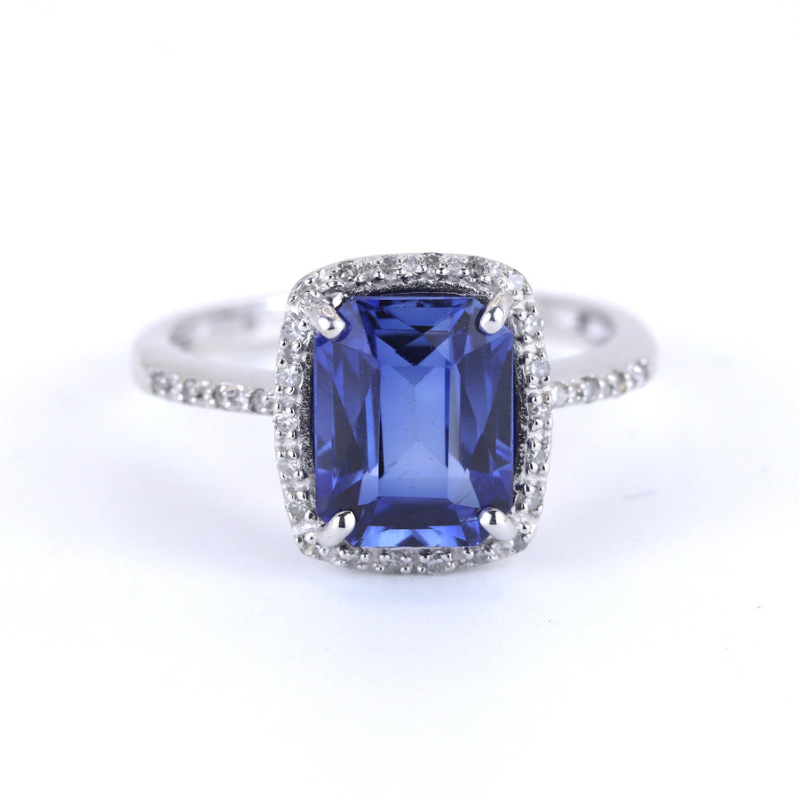 9K White Gold Gemstone & Diamond Ring