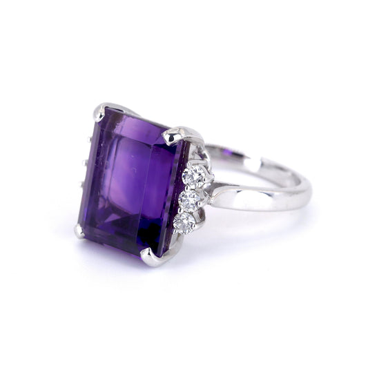 18K White Gold 4.03ct Amethyst & Diamond Ring