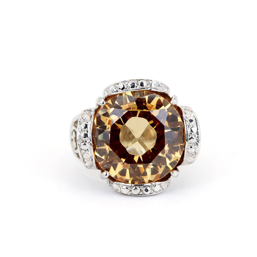 9K White Gold Citrine & Diamond Ring
