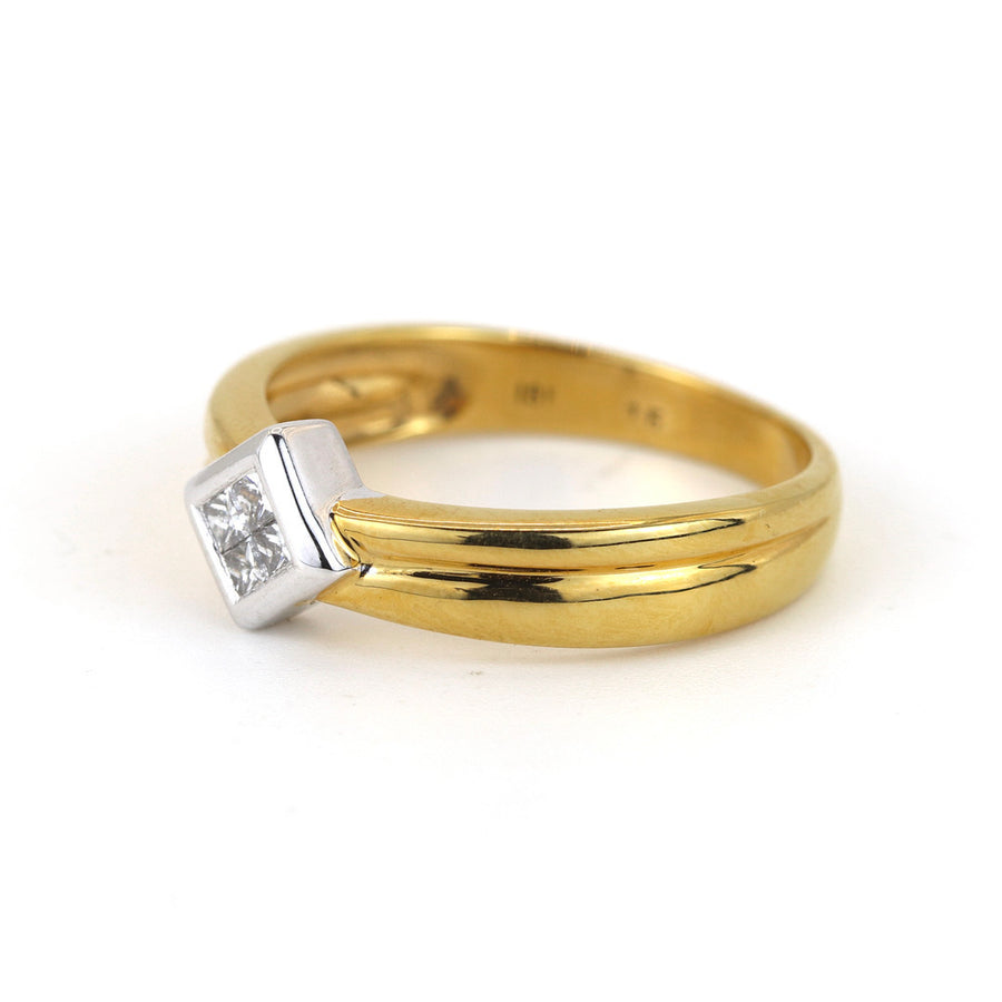 UK Hallmarked 18K White & Yellow Gold 0.15ct Diamond Ring – Pre-Loved