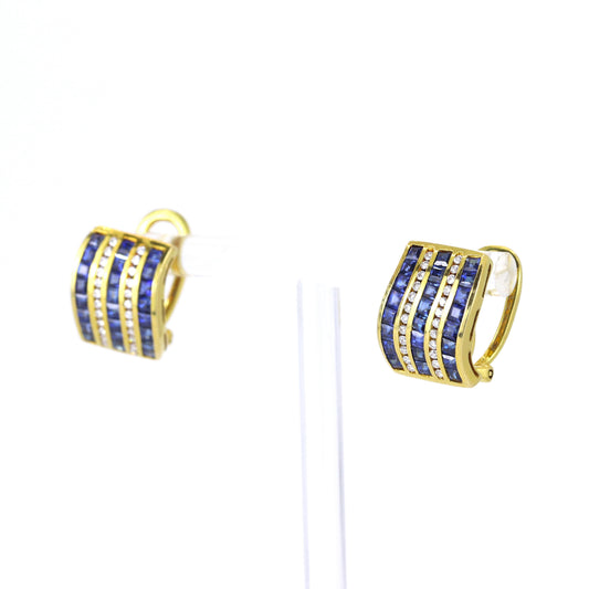 18K Yellow Gold Sapphire & Diamond Earrings
