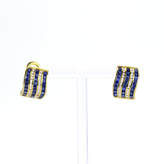 18K Yellow Gold Sapphire & Diamond Earrings