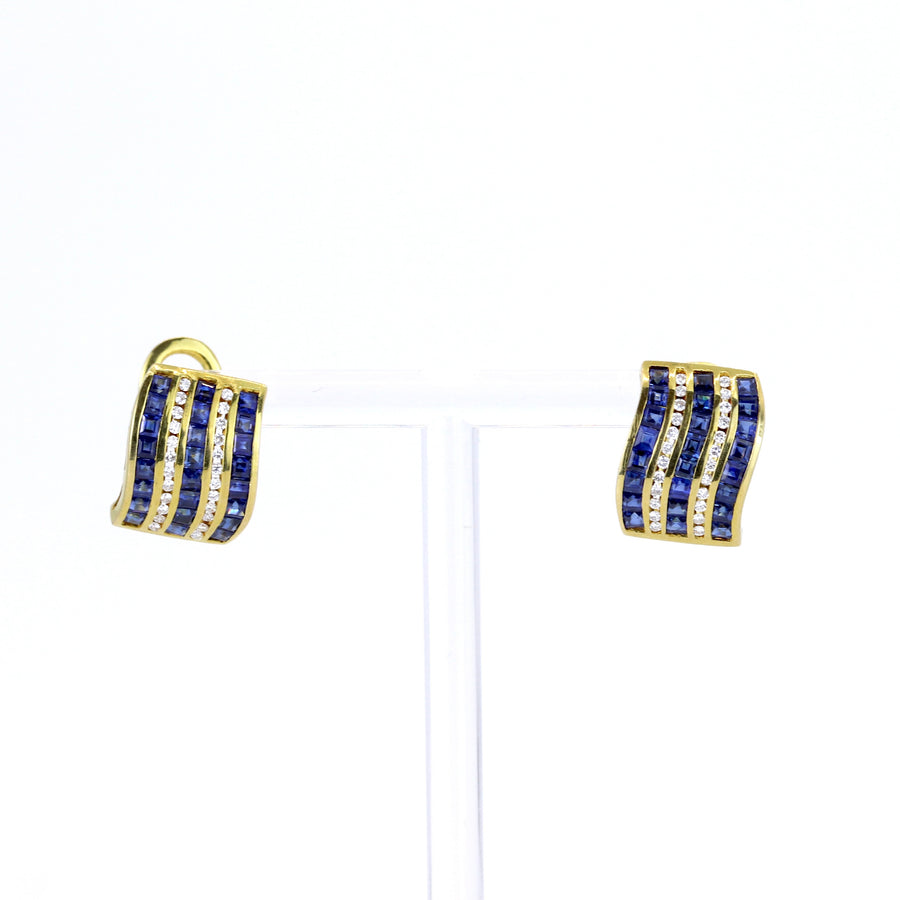 18K Yellow Gold Sapphire & Diamond Earrings