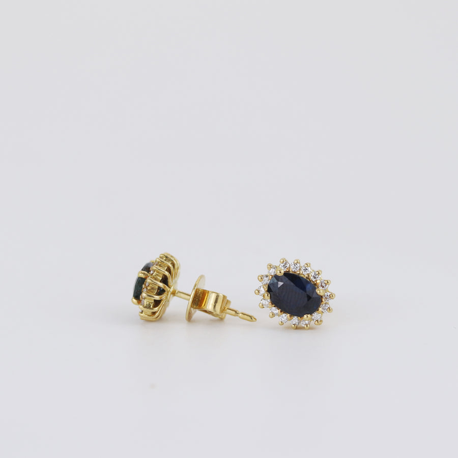 18K Yellow Gold 0.80ct Sapphire & Diamond Earrings