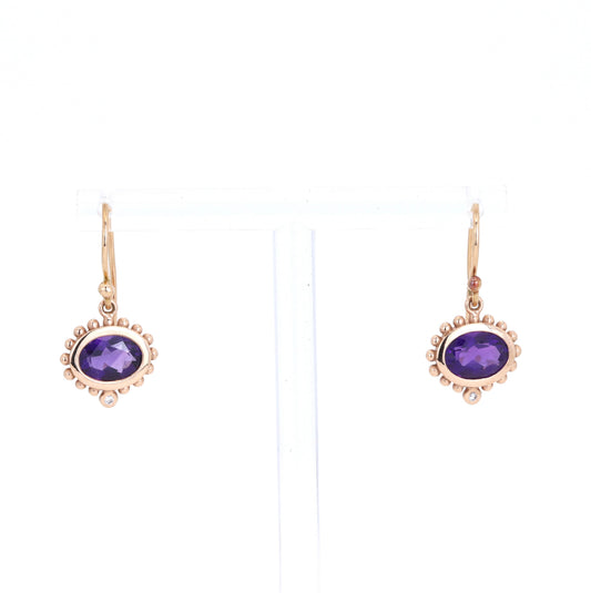 14K Rose Gold Amethyst & Diamond Earrings