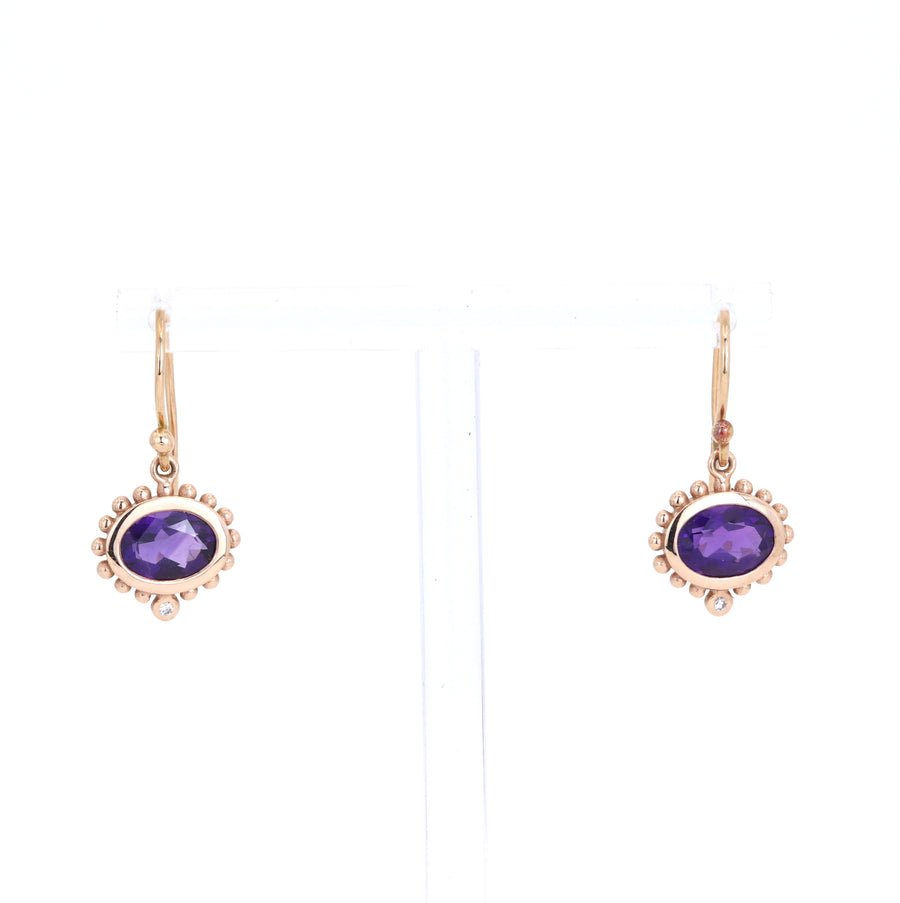 14K Rose Gold Amethyst & Diamond Earrings – Pre-Loved