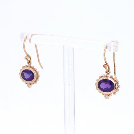 14K Rose Gold Amethyst & Diamond Earrings