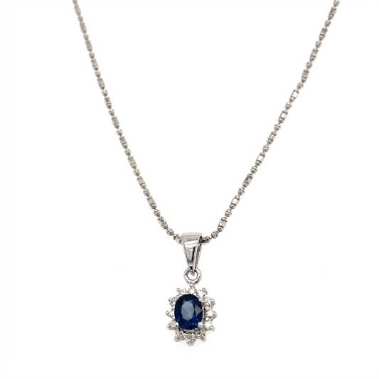18K White Gold 1ct Sapphire & Diamond Pendant