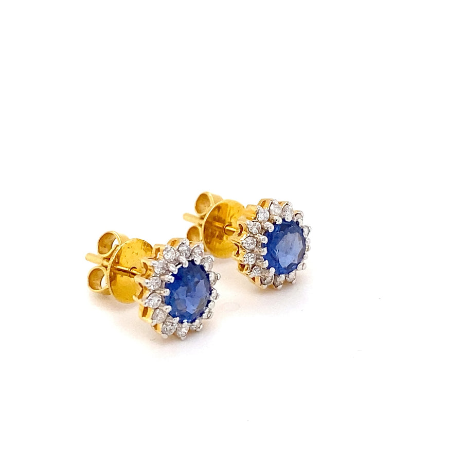 18K White & Yellow Gold 2.40ct Sapphire & Diamond Earrings – Pre-Loved
