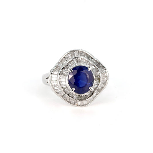 Platinum 900 1.9ct Gemstone & Diamond Ring